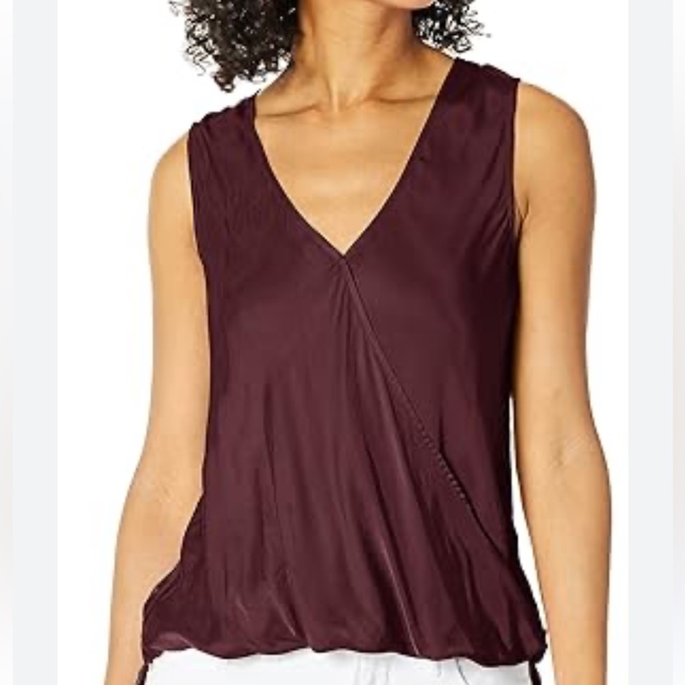 NWT Splendid sleeveless blouse burgundy Merlot snap crossover front twist